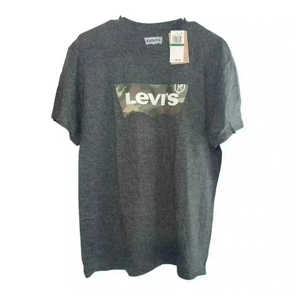 Levi's Mens Camo Batwing Logo Gray Crewneck T-Shirt - Picture 2 of 8